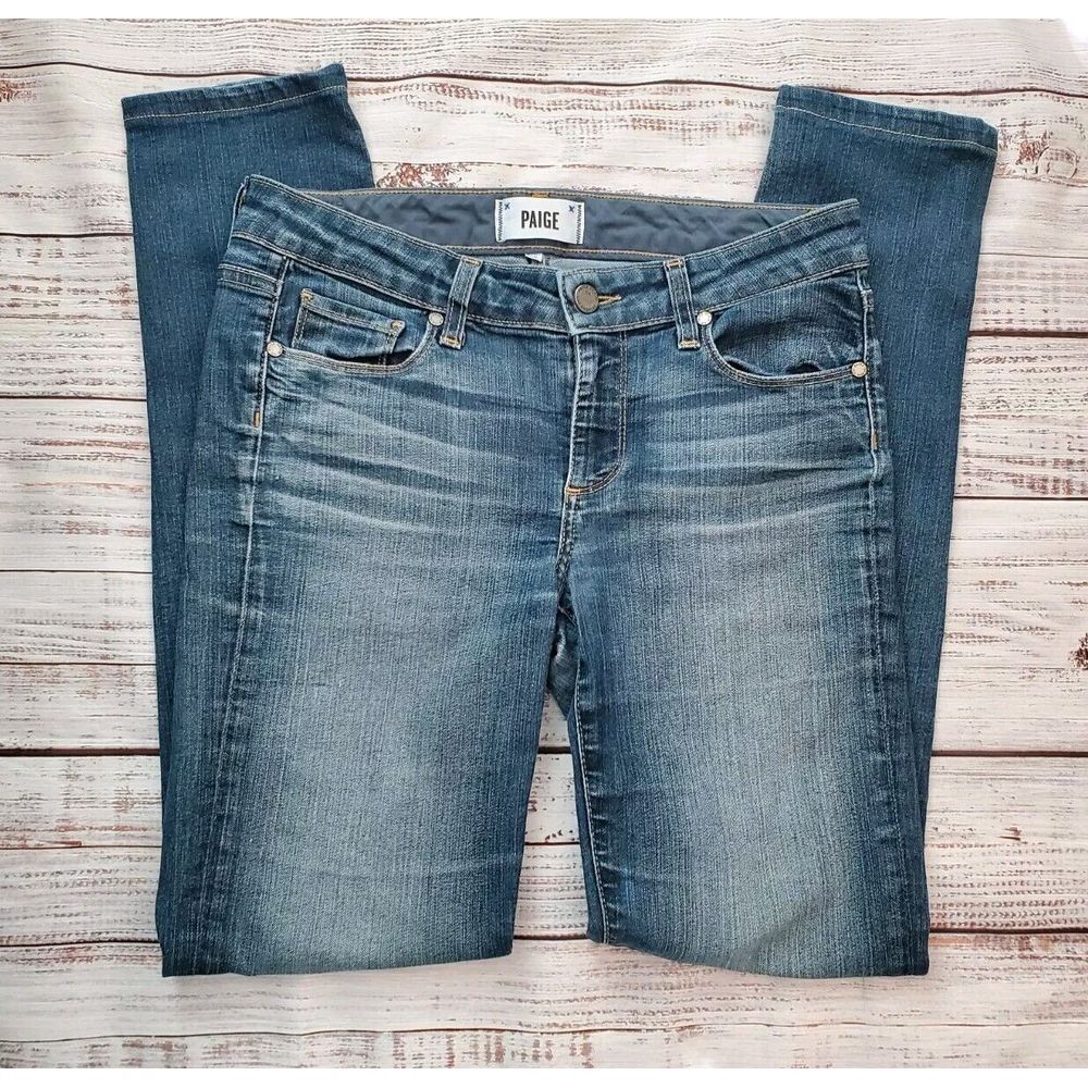 28 Paige Skyline Straight Womens Jeans Low Rise Medium Wash Made In USA